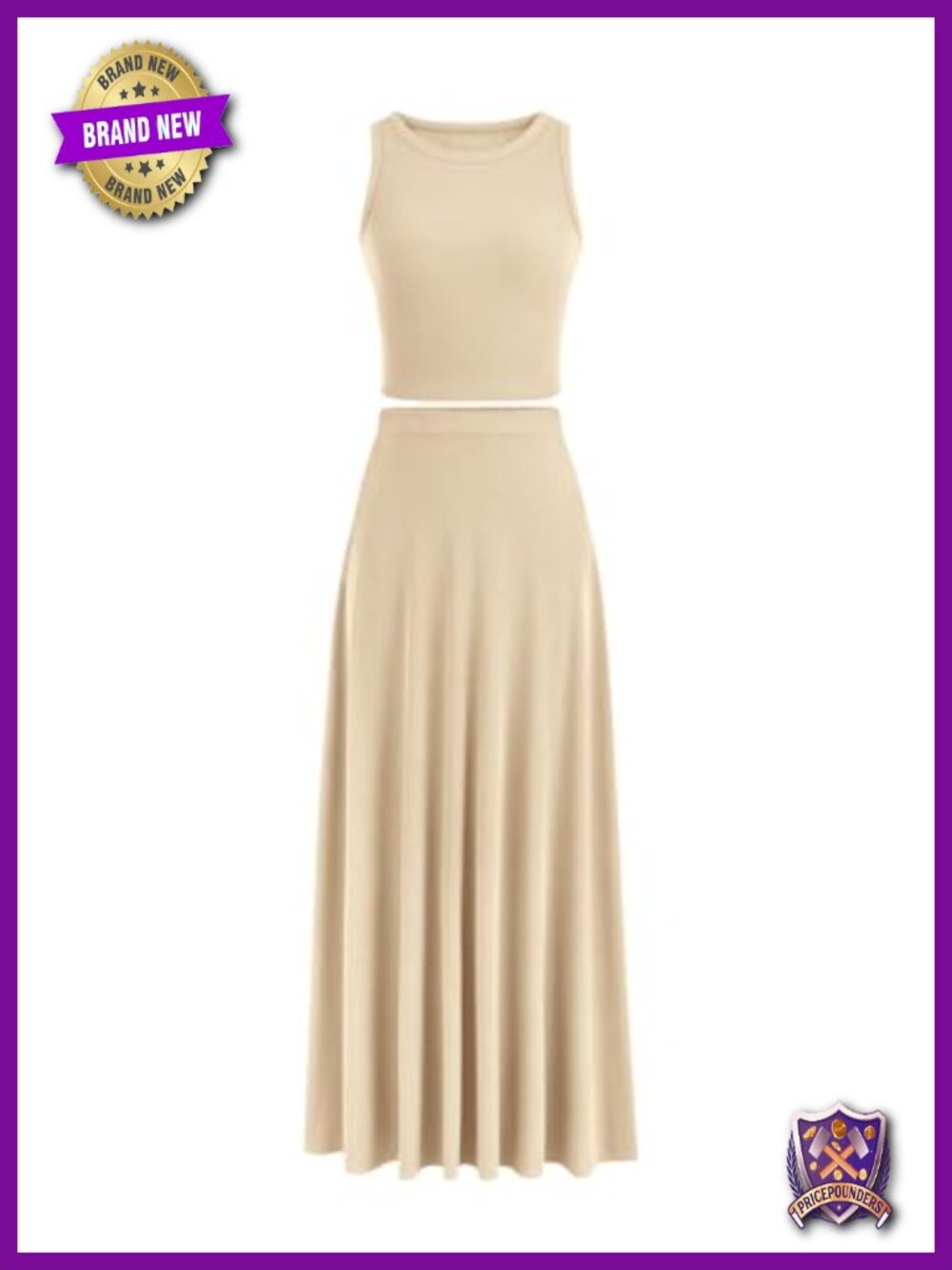 Women's 2 Piece Knit Maxi Skirt Set Sleeveless Crop Top High Waist